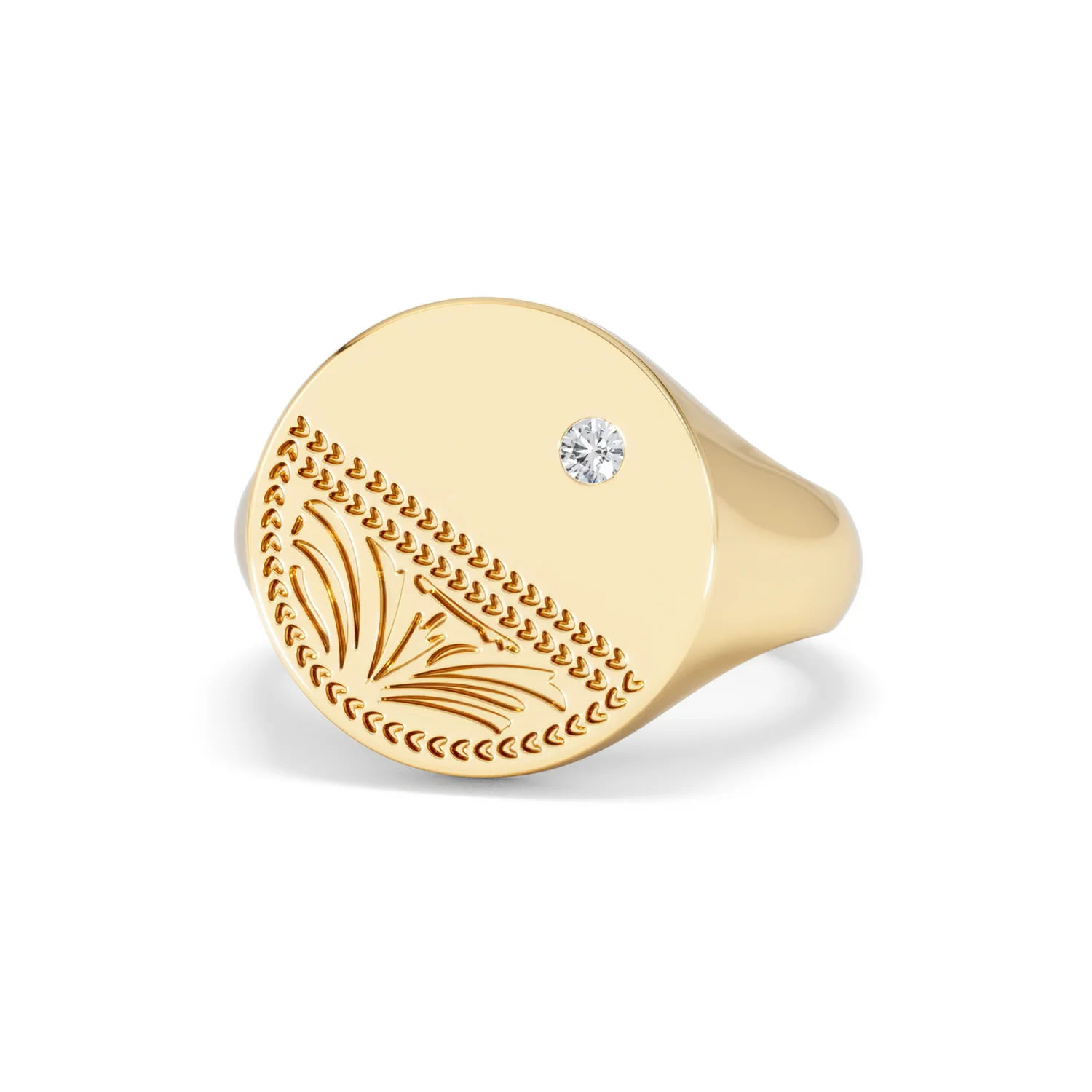 Crest 0.03ct Lab Diamond Men's Round Signet Ring in 18K Yellow Gold Vermeil - Image 85
