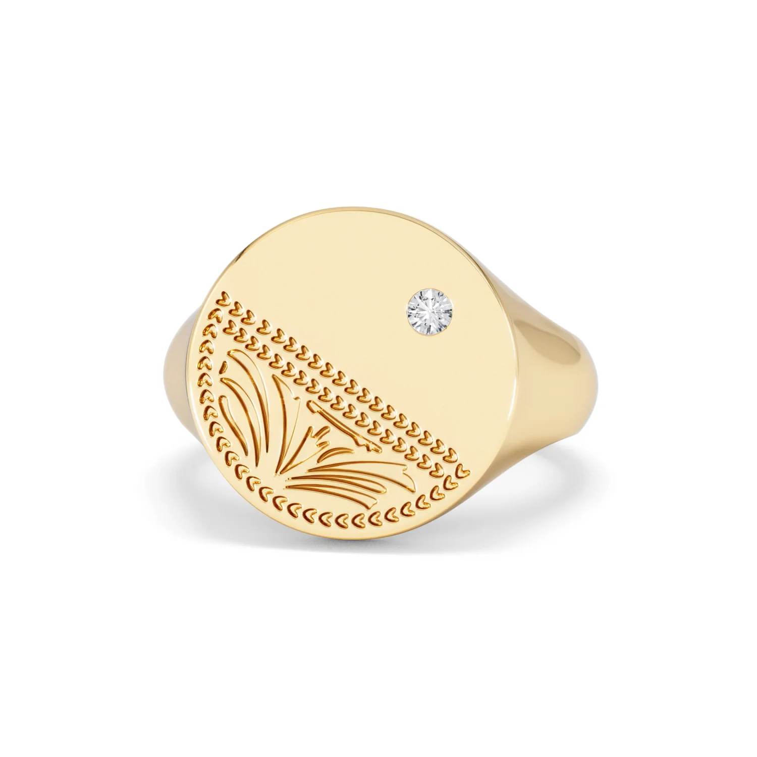 Crest 0.03ct Lab Diamond Men's Round Signet Ring in 18K Yellow Gold Vermeil - Image 86