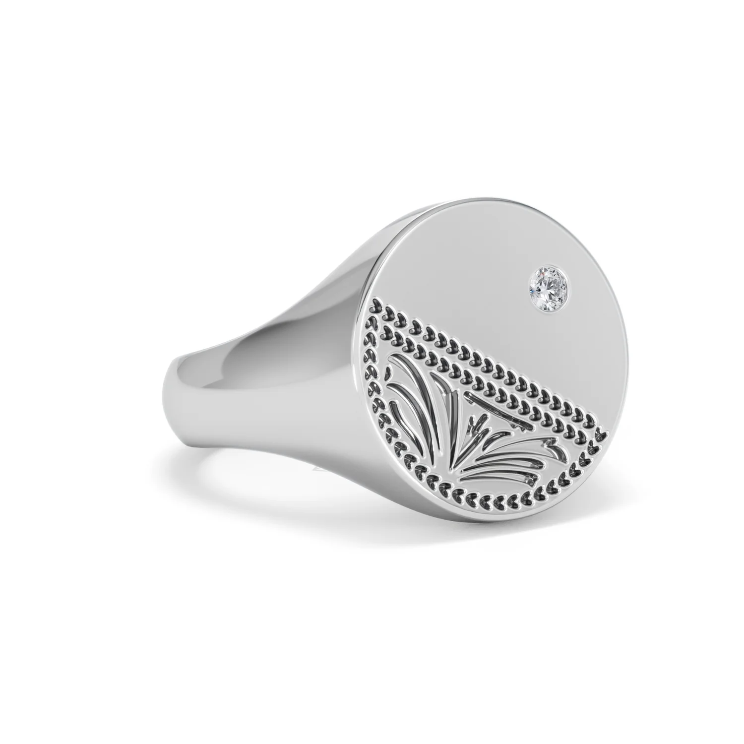 Crest 0.03ct Lab Diamond Men's Round Signet Ring in Sterling Silver - Image 15
