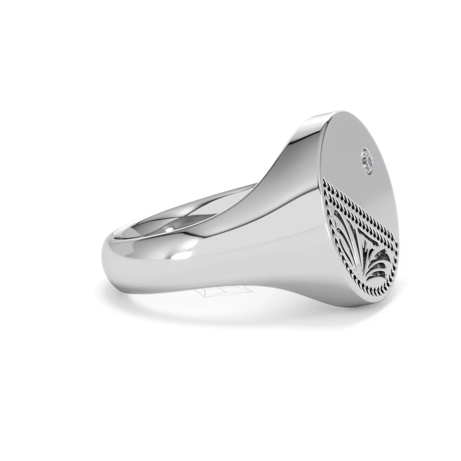 Crest 0.03ct Lab Diamond Men's Round Signet Ring in Sterling Silver - Image 23