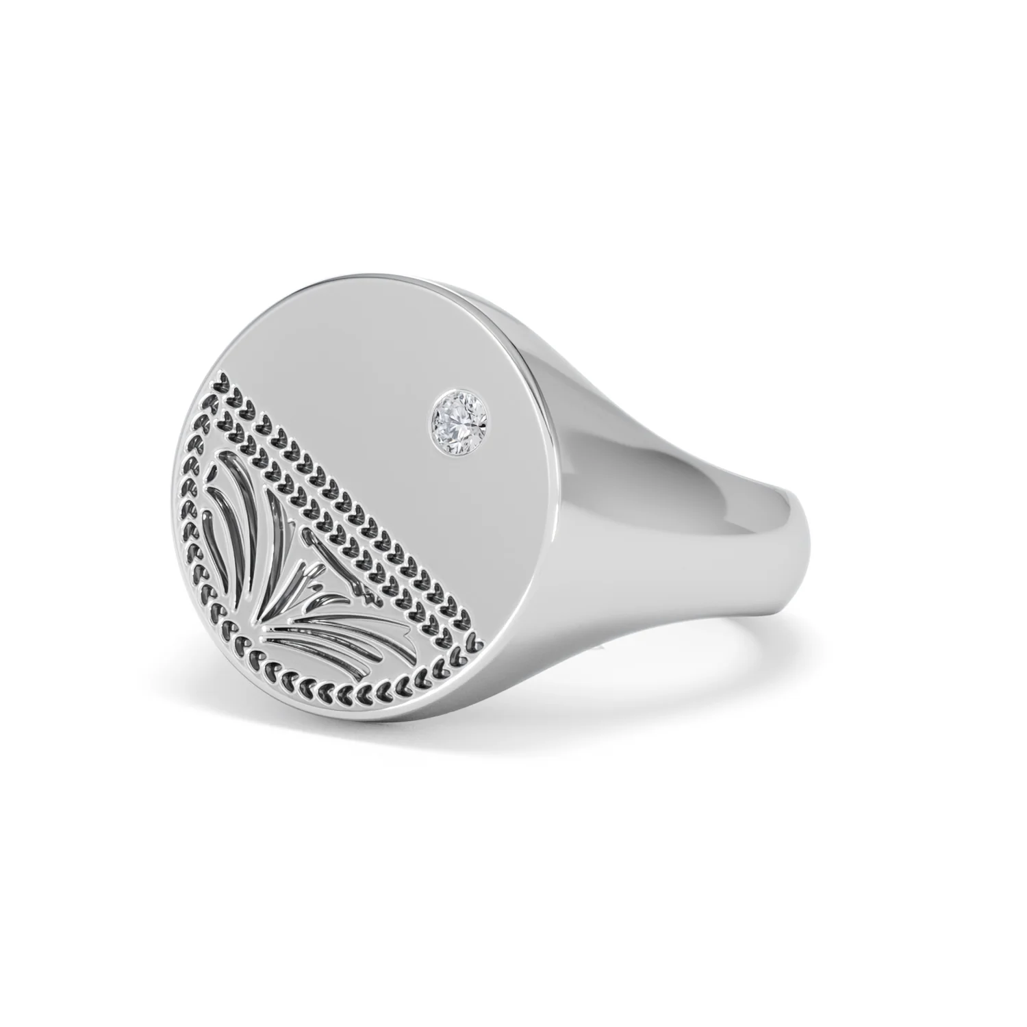 Crest 0.03ct Lab Diamond Men's Round Signet Ring in Sterling Silver - Image 81
