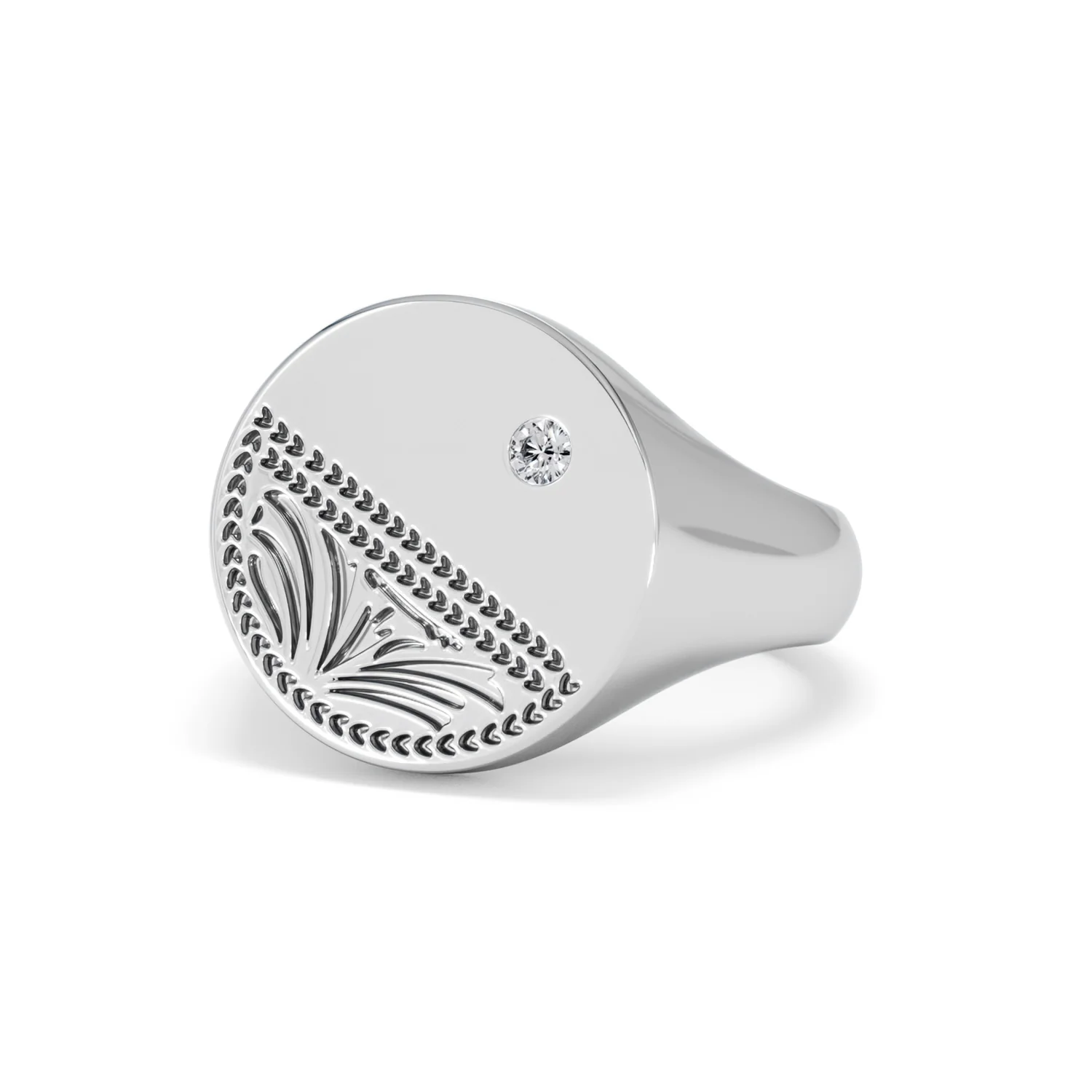 Crest 0.03ct Lab Diamond Men's Round Signet Ring in Sterling Silver - Image 83