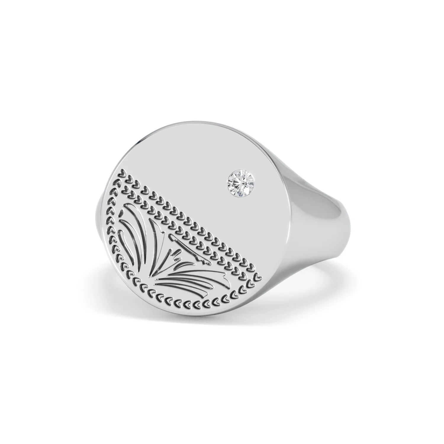 Crest 0.03ct Lab Diamond Men's Round Signet Ring in Sterling Silver - Image 85