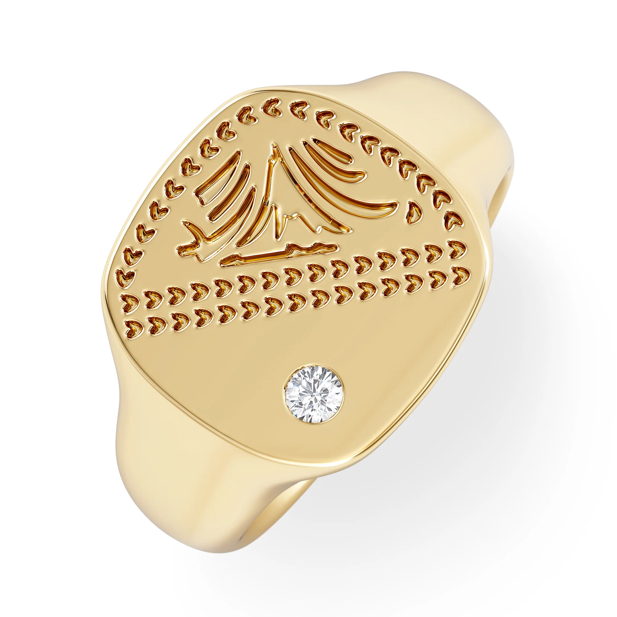 Crest 0.03ct Lab Diamond Men's Square Signet Ring in 18K Yellow Gold Vermeil
