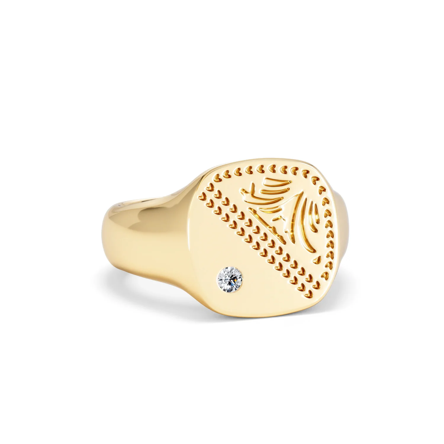 Crest 0.03ct Lab Diamond Men's Square Signet Ring in 18K Yellow Gold Vermeil - Image 12