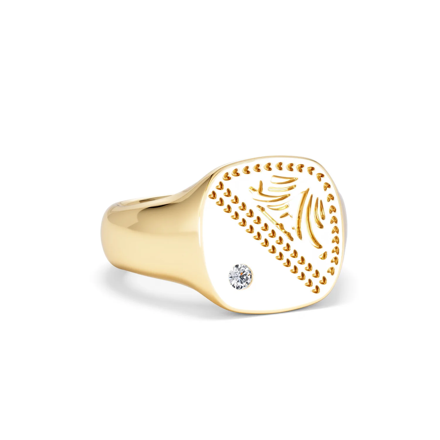 Crest 0.03ct Lab Diamond Men's Square Signet Ring in 18K Yellow Gold Vermeil - Image 13