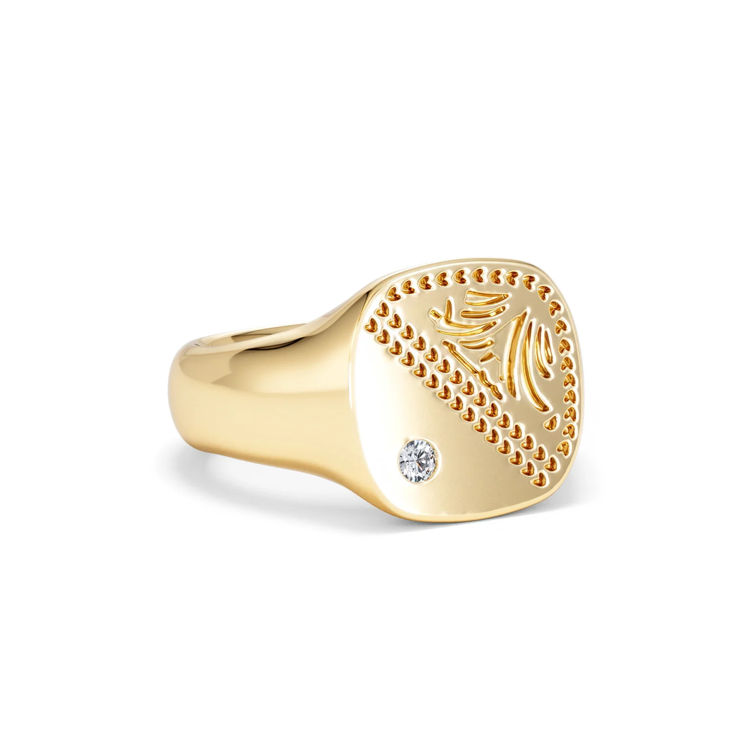 Crest 0.03ct Lab Diamond Men's Square Signet Ring in 18K Yellow Gold Vermeil - Image 14