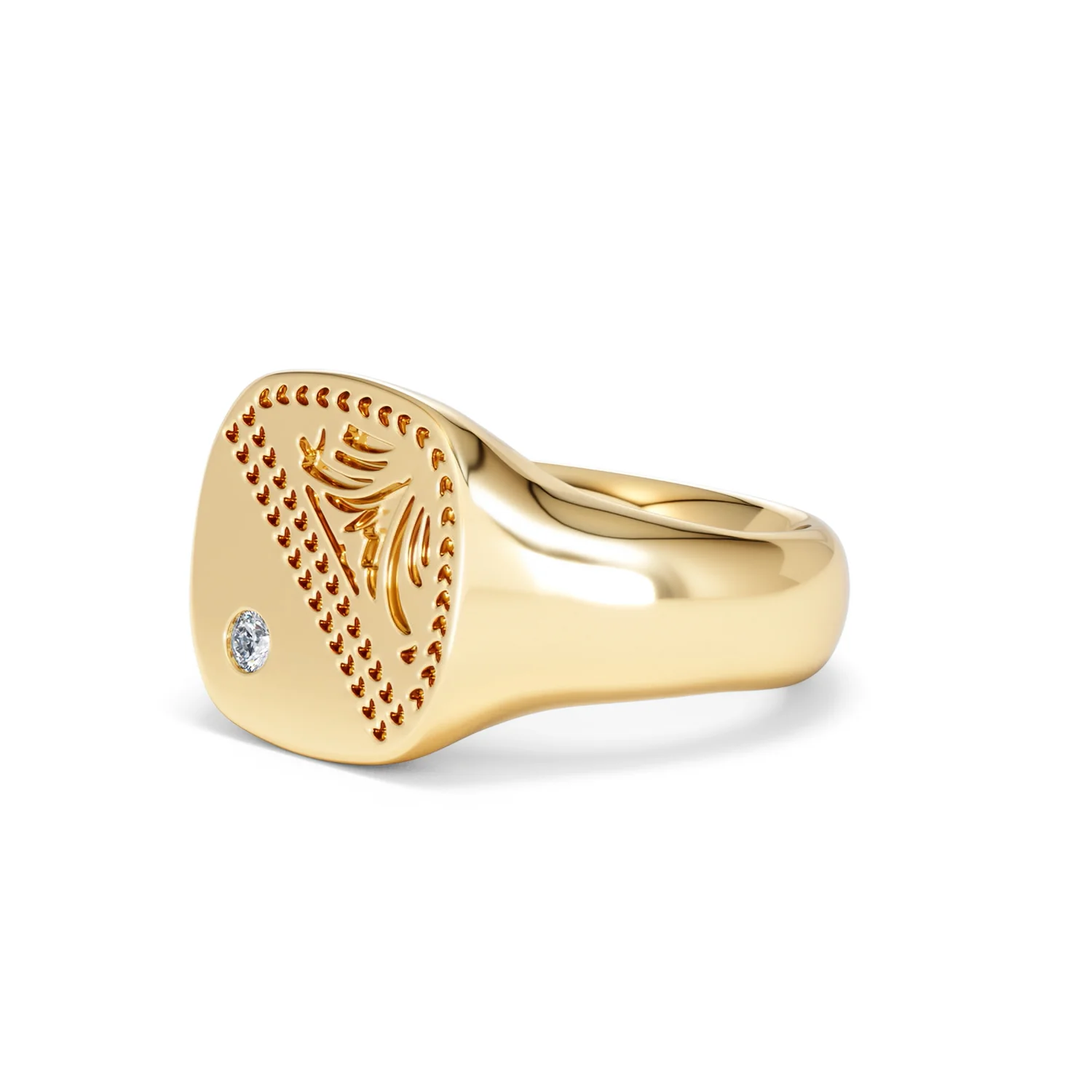 Crest 0.03ct Lab Diamond Men's Square Signet Ring in 18K Yellow Gold Vermeil - Image 78