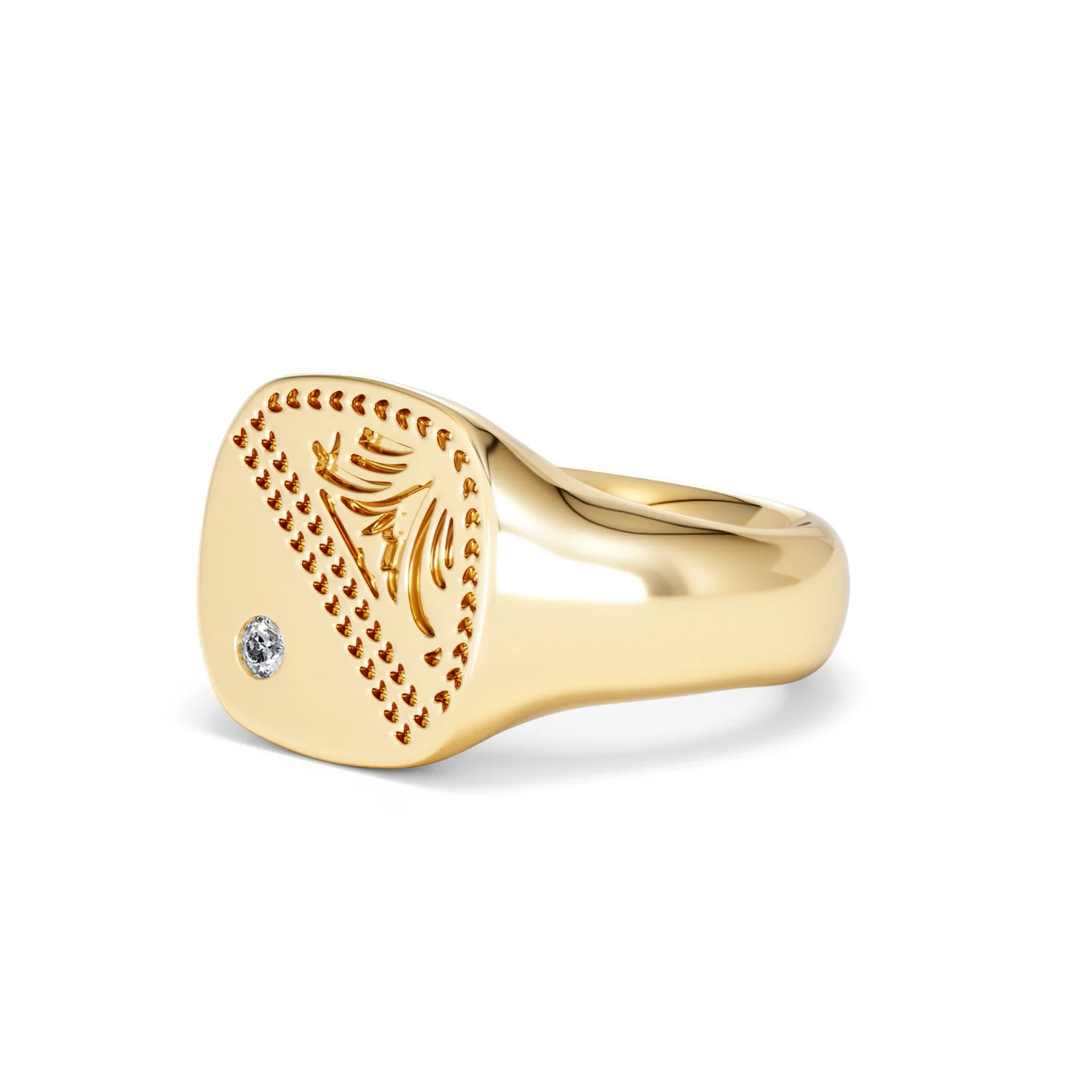 Crest 0.03ct Lab Diamond Men's Square Signet Ring in 18K Yellow Gold Vermeil - Image 79