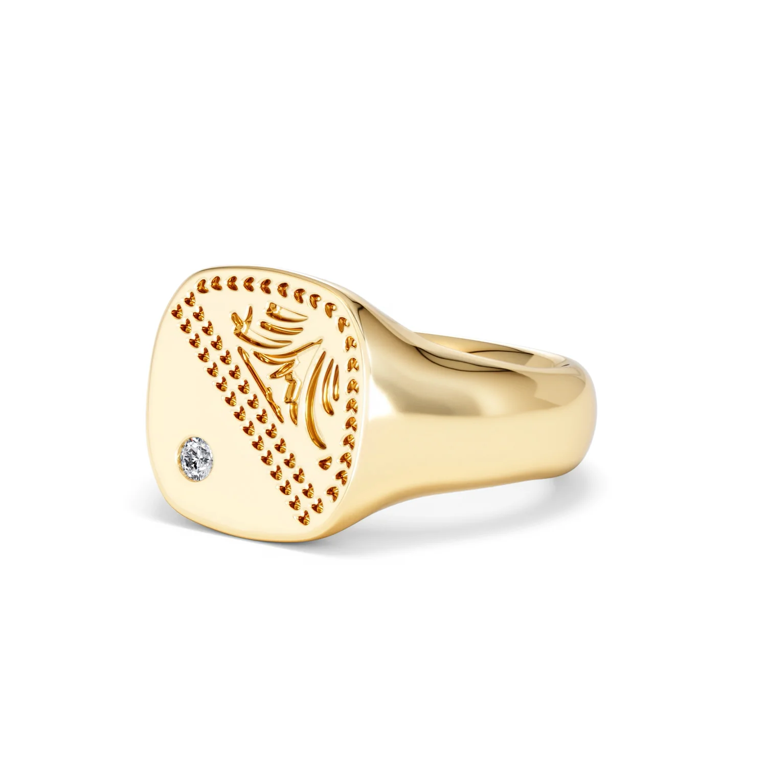 Crest 0.03ct Lab Diamond Men's Square Signet Ring in 18K Yellow Gold Vermeil - Image 80