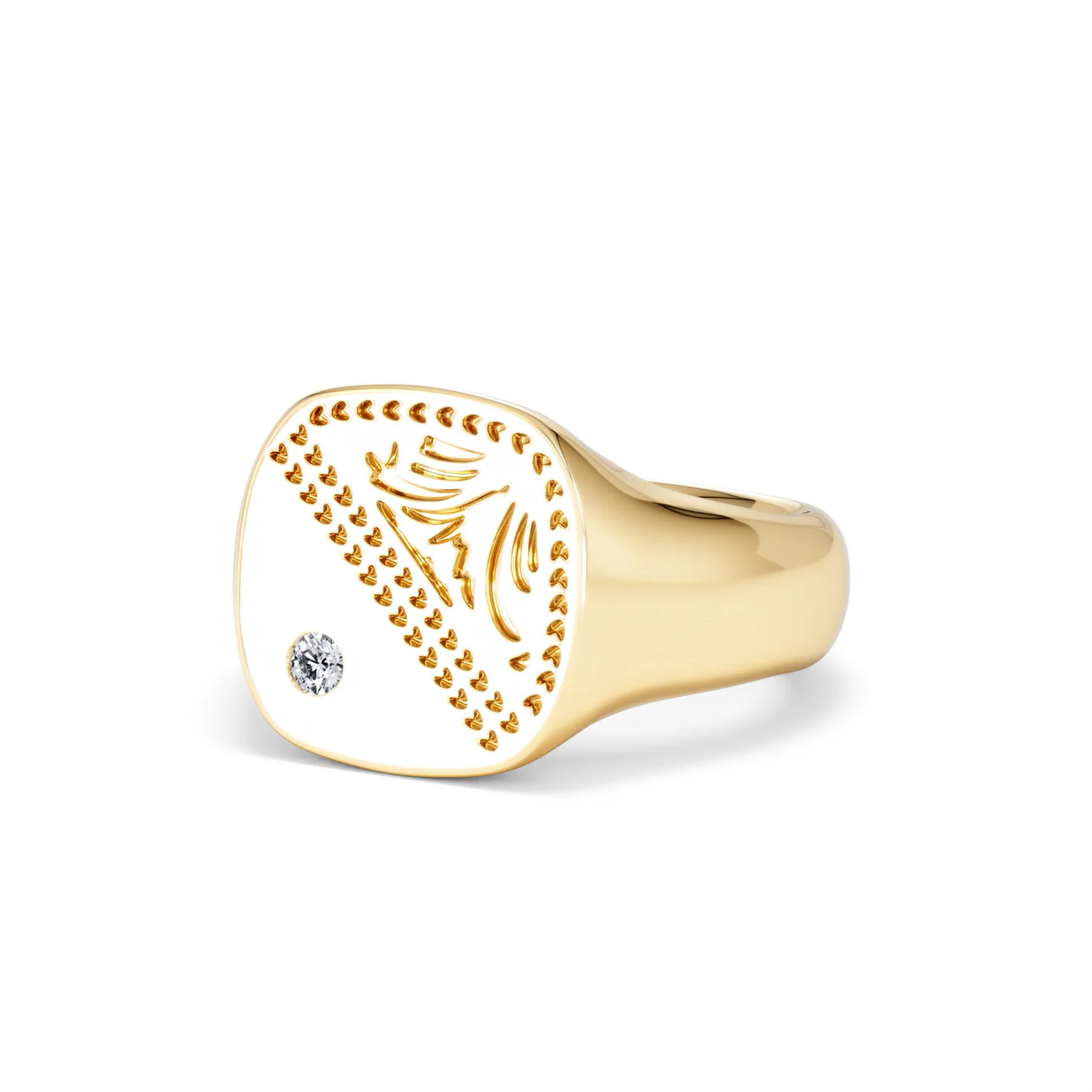 Crest 0.03ct Lab Diamond Men's Square Signet Ring in 18K Yellow Gold Vermeil - Image 82