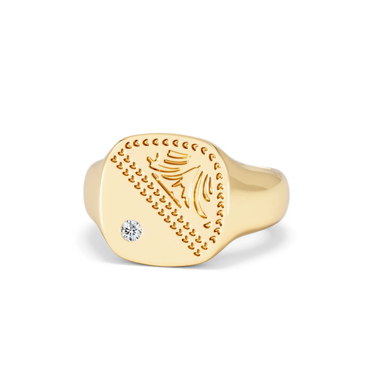 Crest 0.03ct Lab Diamond Men's Square Signet Ring in 18K Yellow Gold Vermeil - Image 85
