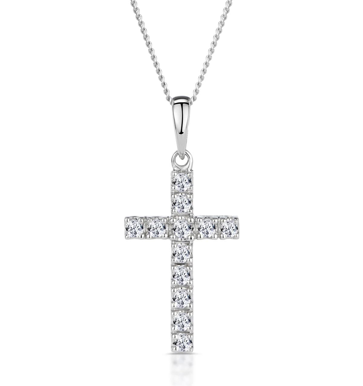 Cross Pendant Necklace 0.22CT Diamond 9K White Gold
