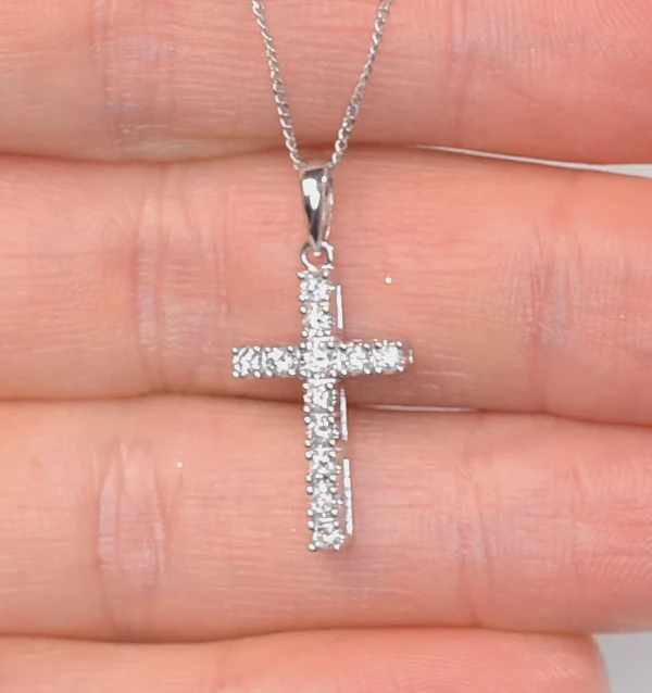 Cross Pendant Necklace 0.22CT Diamond 9K White Gold - Image 2