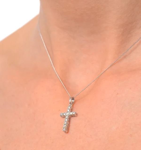 Cross Pendant Necklace 0.22CT Diamond 9K White Gold - Image 3