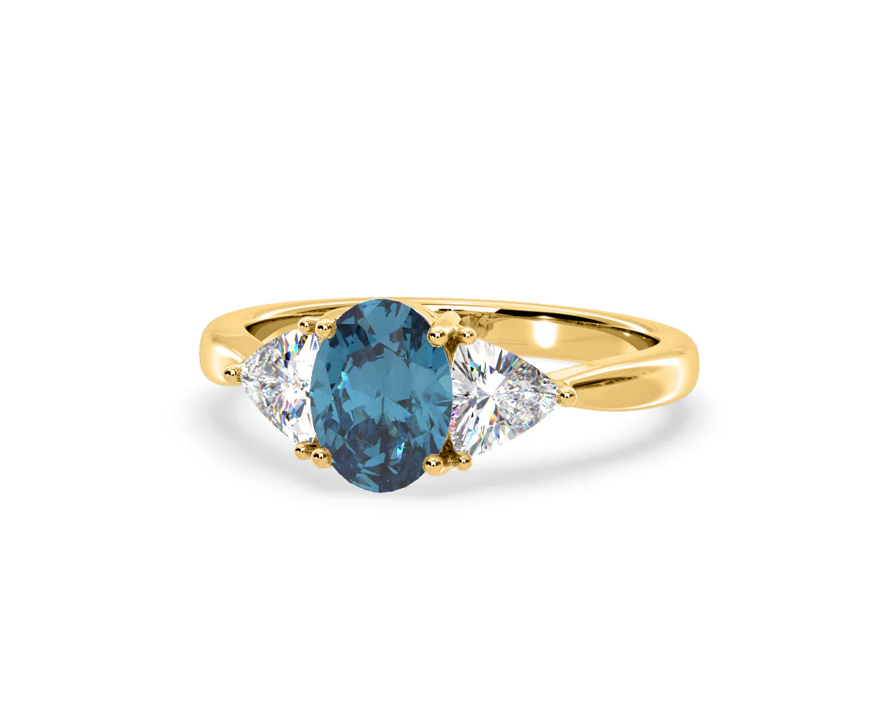 Dalia Blue Lab Diamond Oval with Trillions 1.70ct Ring in 18K Yellow Gold - Elara Collection - Image 10
