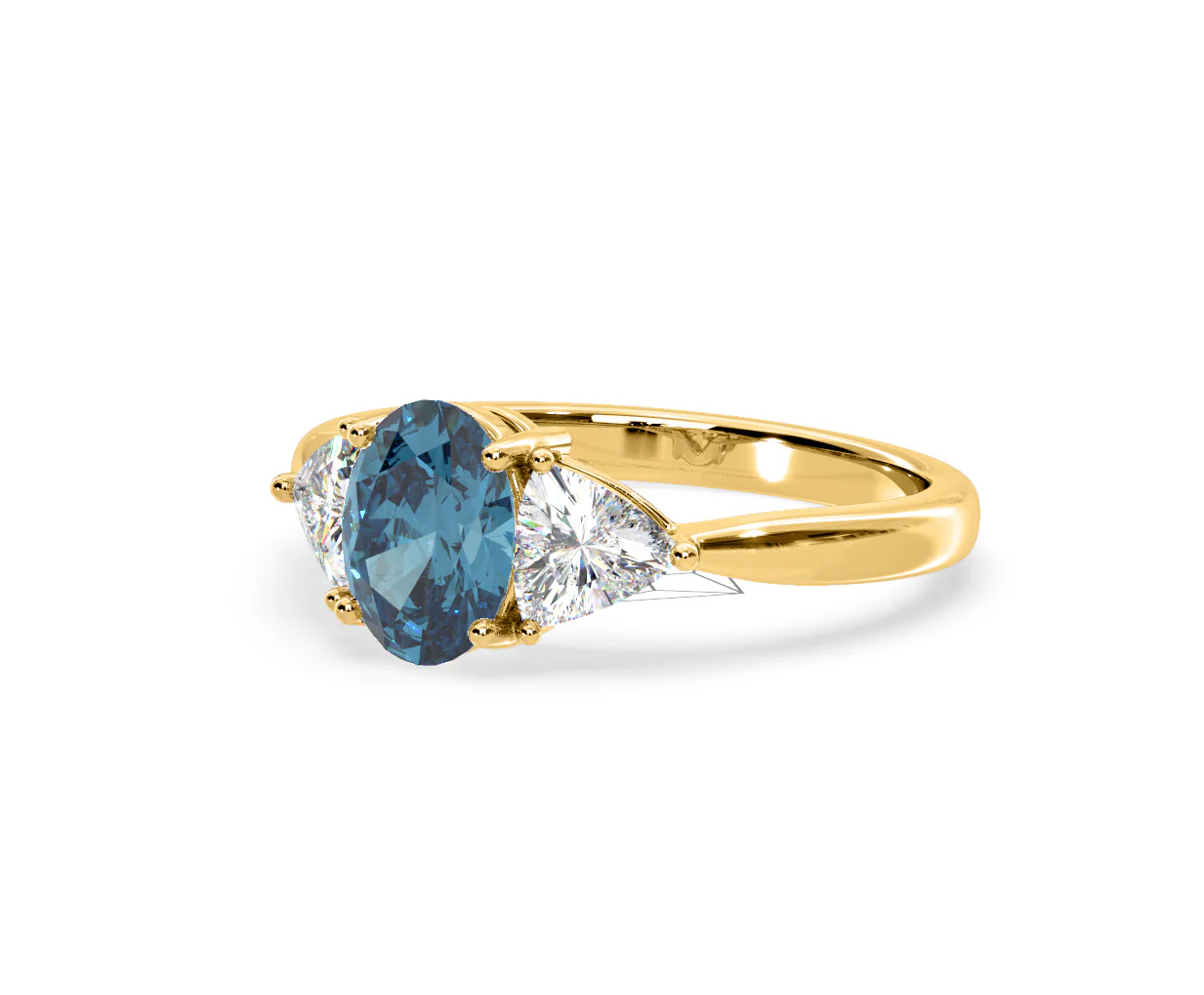 Dalia Blue Lab Diamond Oval with Trillions 1.70ct Ring in 18K Yellow Gold - Elara Collection - Image 14