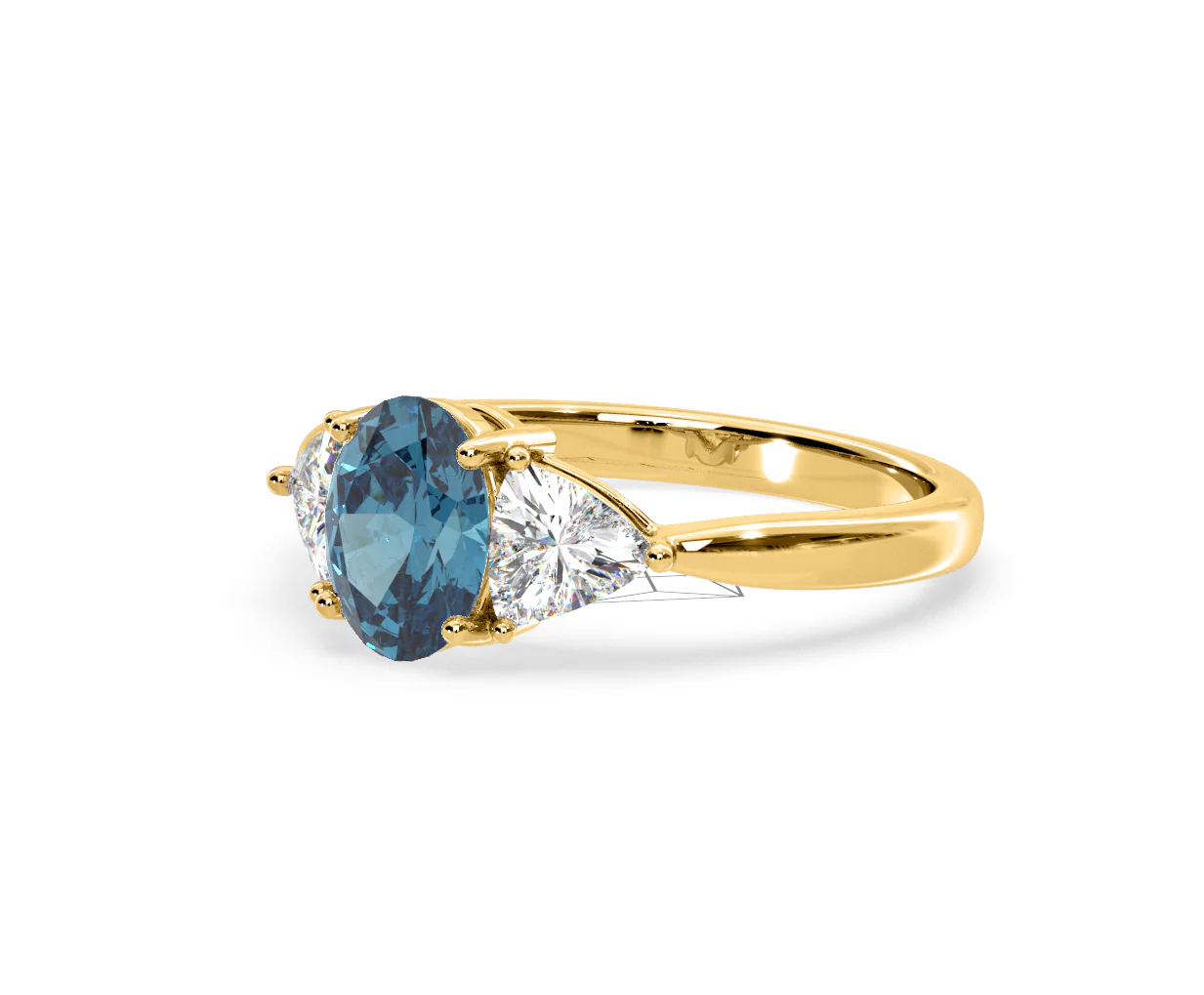 Dalia Blue Lab Diamond Oval with Trillions 1.70ct Ring in 18K Yellow Gold - Elara Collection - Image 15