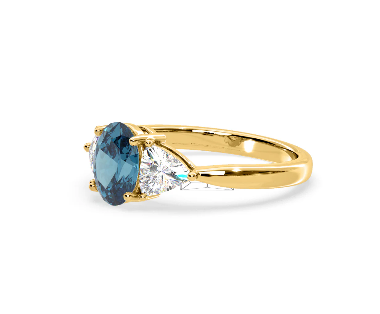 Dalia Blue Lab Diamond Oval with Trillions 1.70ct Ring in 18K Yellow Gold - Elara Collection - Image 17