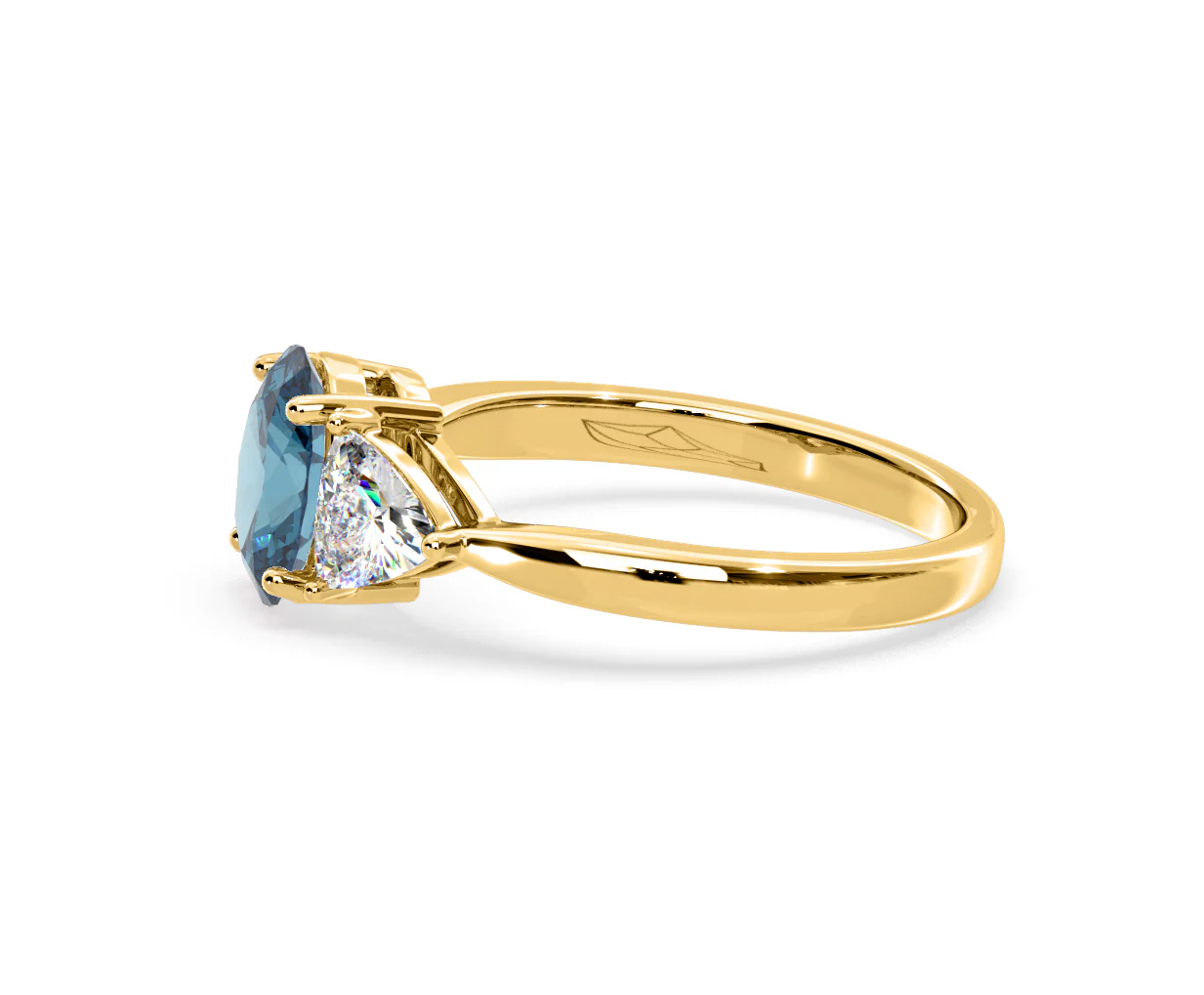 Dalia Blue Lab Diamond Oval with Trillions 1.70ct Ring in 18K Yellow Gold - Elara Collection - Image 24