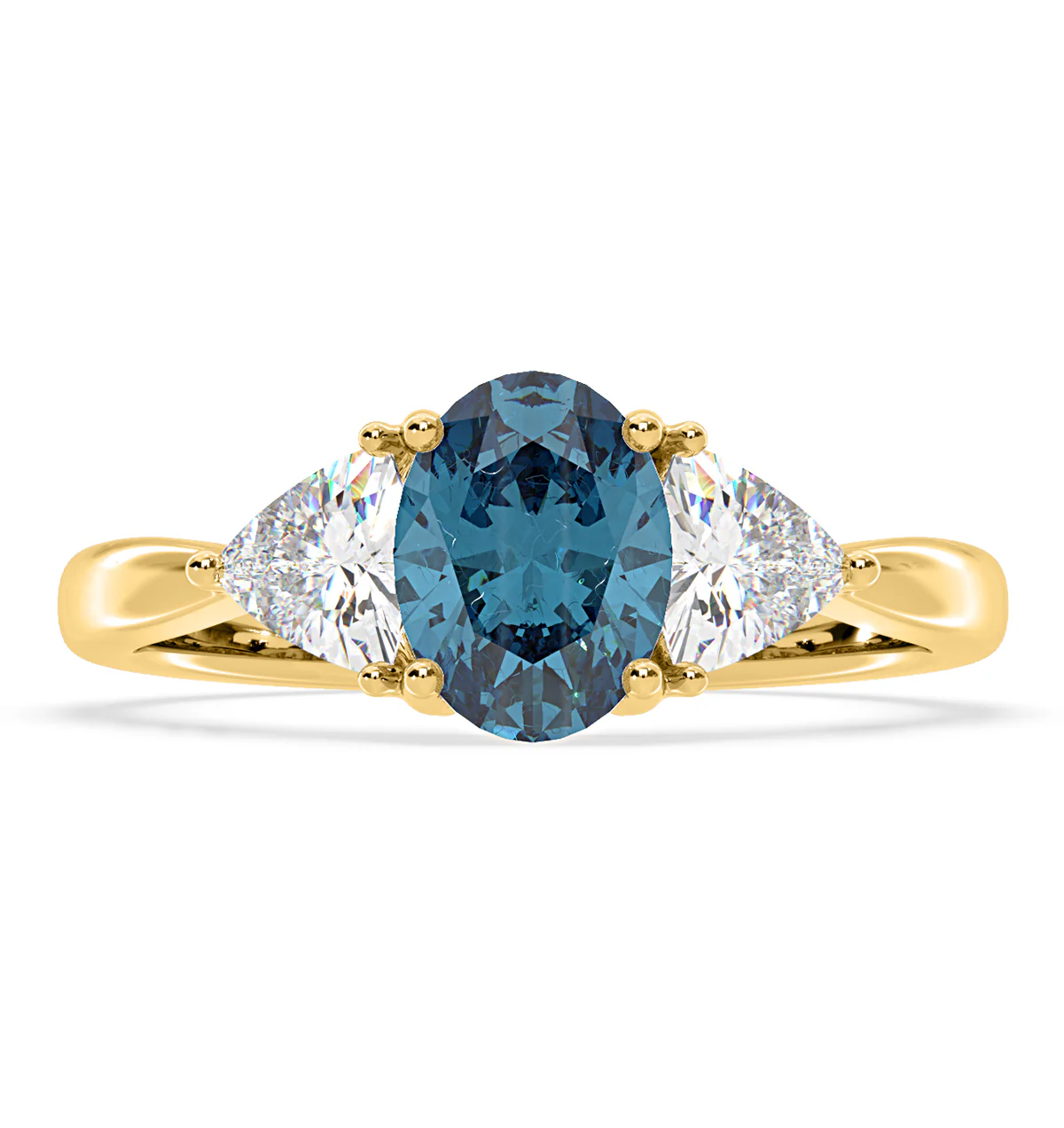 Dalia Blue Lab Diamond Oval with Trillions 1.70ct Ring in 18K Yellow Gold - Elara Collection - Image 3