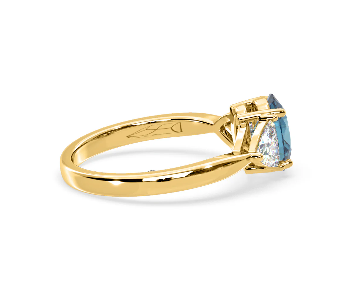 Dalia Blue Lab Diamond Oval with Trillions 1.70ct Ring in 18K Yellow Gold - Elara Collection - Image 64
