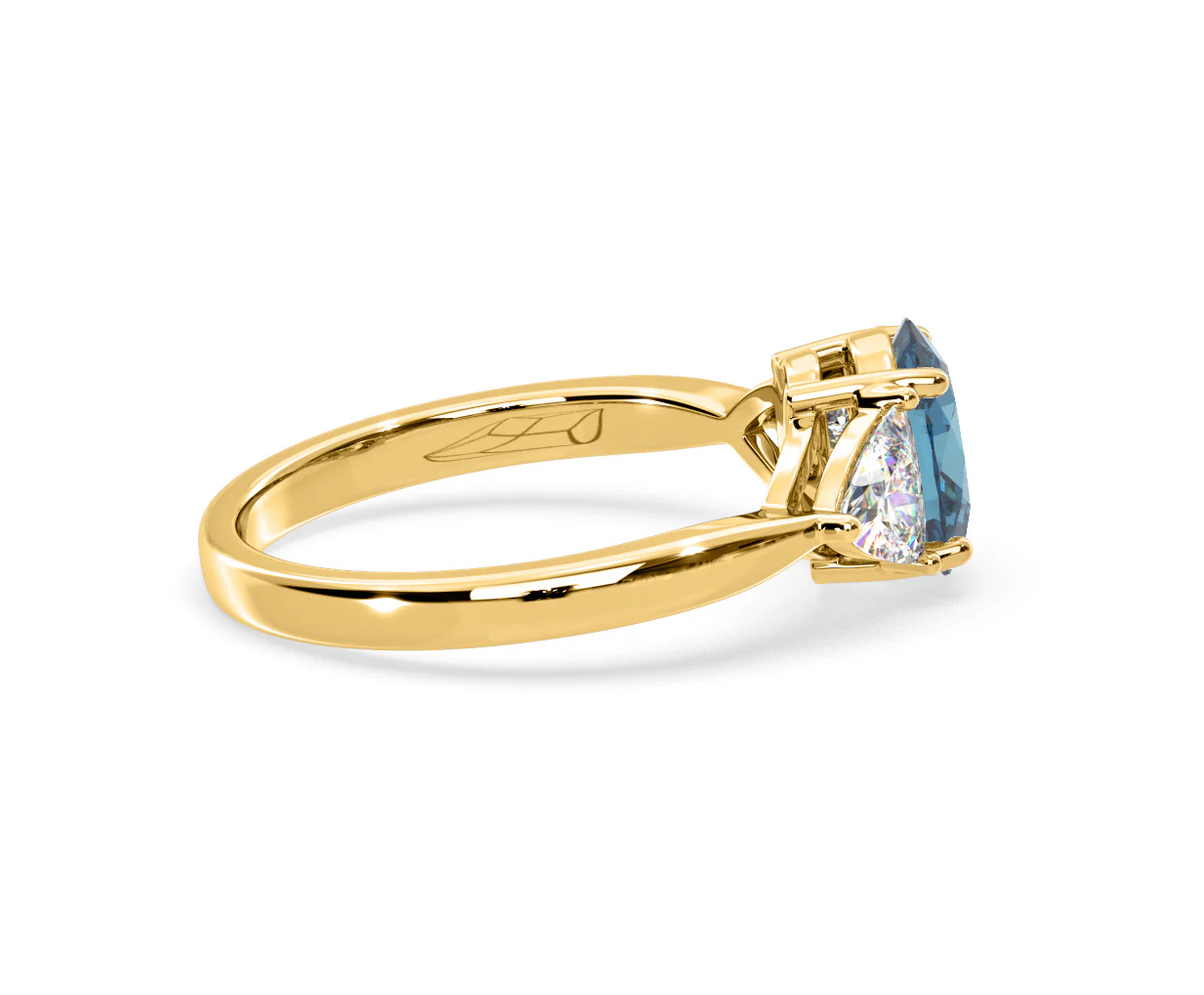 Dalia Blue Lab Diamond Oval with Trillions 1.70ct Ring in 18K Yellow Gold - Elara Collection - Image 65