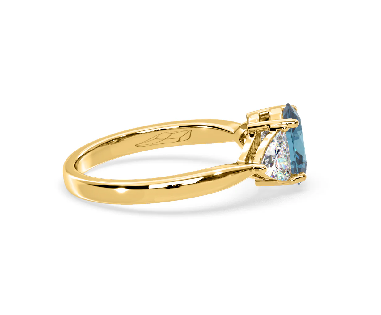 Dalia Blue Lab Diamond Oval with Trillions 1.70ct Ring in 18K Yellow Gold - Elara Collection - Image 66