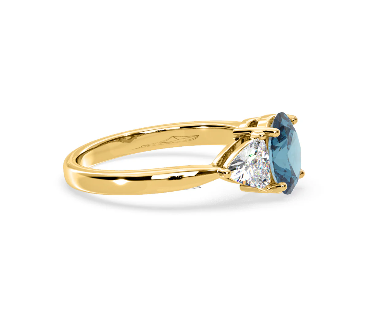 Dalia Blue Lab Diamond Oval with Trillions 1.70ct Ring in 18K Yellow Gold - Elara Collection - Image 71