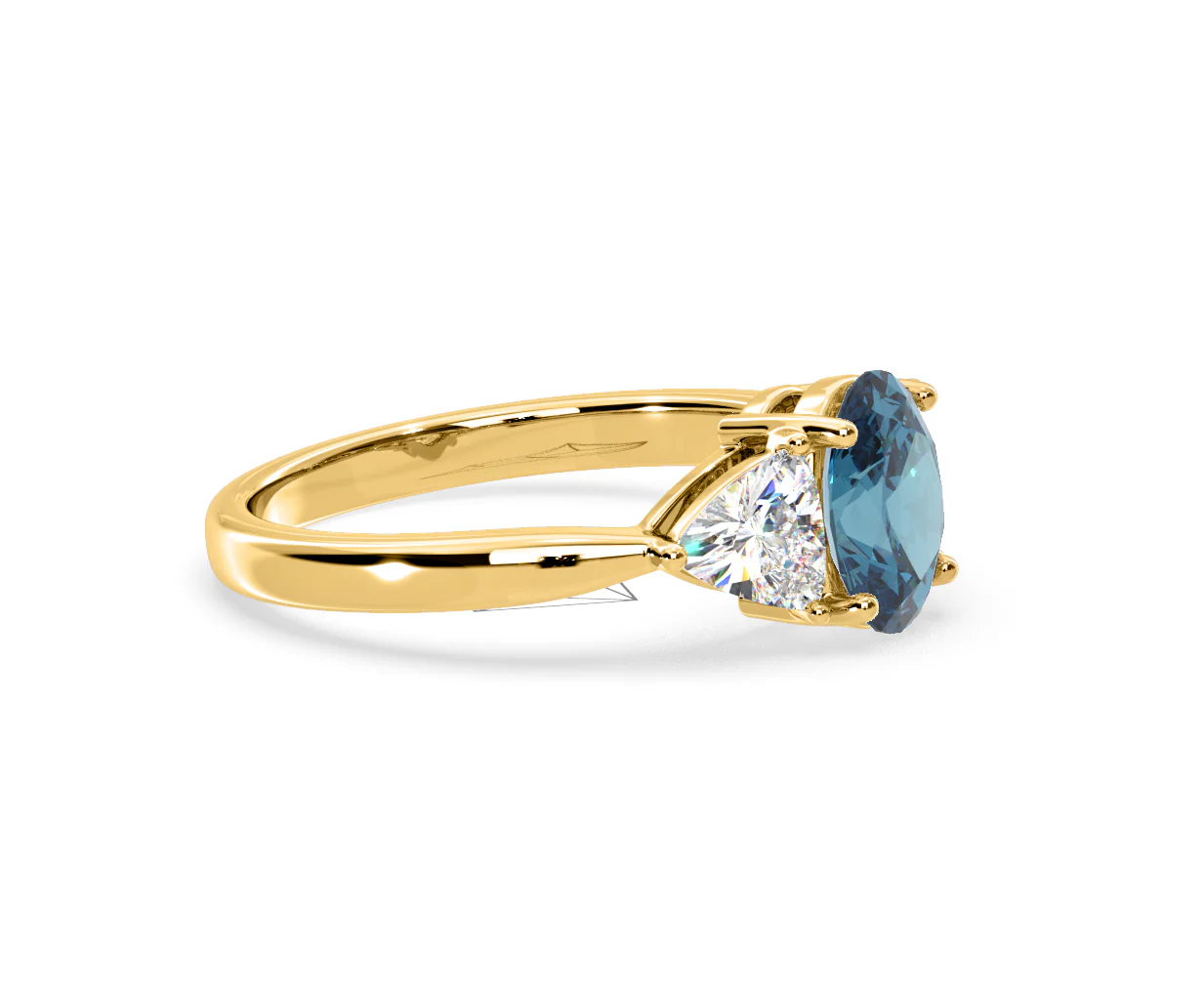 Dalia Blue Lab Diamond Oval with Trillions 1.70ct Ring in 18K Yellow Gold - Elara Collection - Image 73