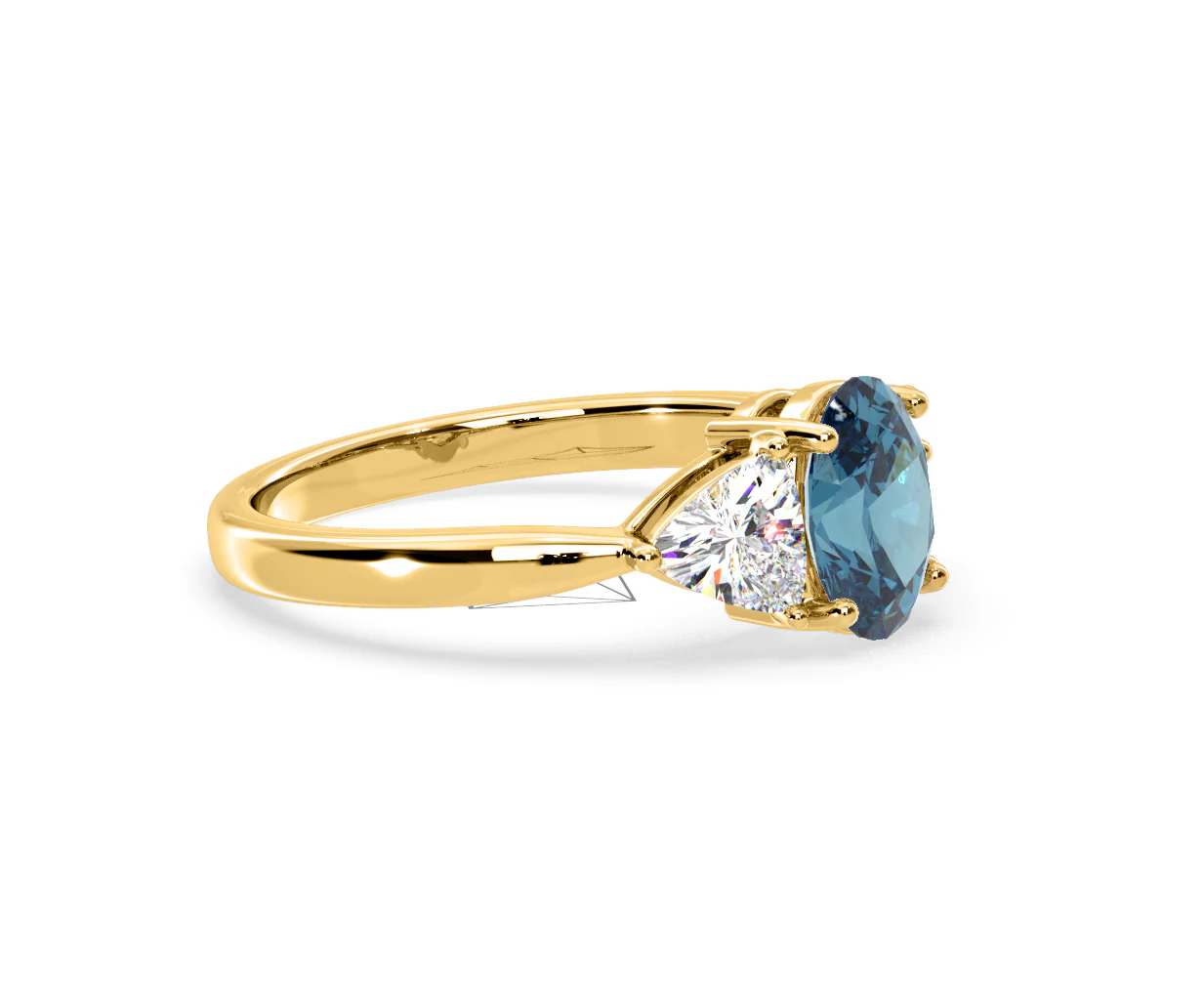 Dalia Blue Lab Diamond Oval with Trillions 1.70ct Ring in 18K Yellow Gold - Elara Collection - Image 74