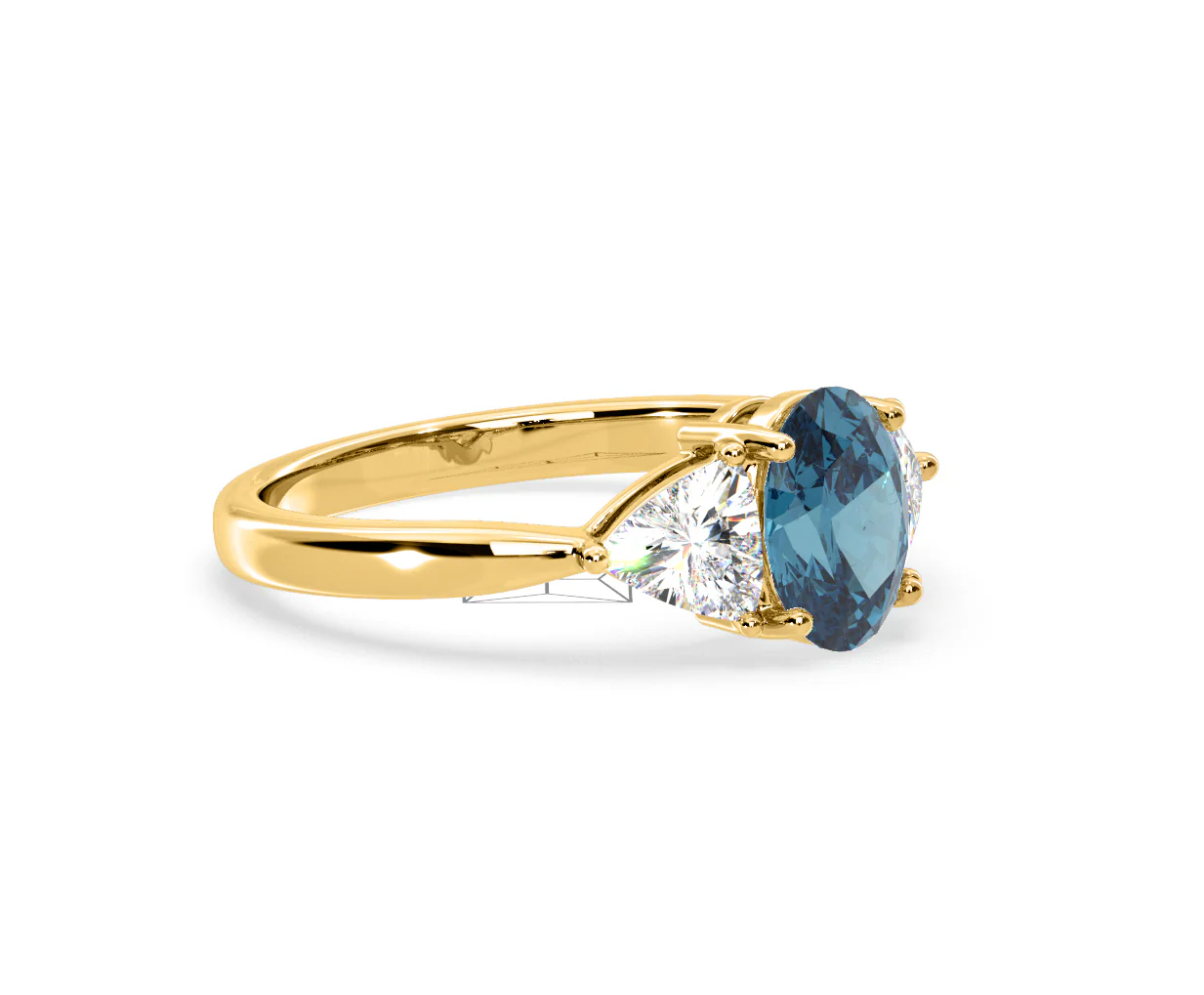 Dalia Blue Lab Diamond Oval with Trillions 1.70ct Ring in 18K Yellow Gold - Elara Collection - Image 76