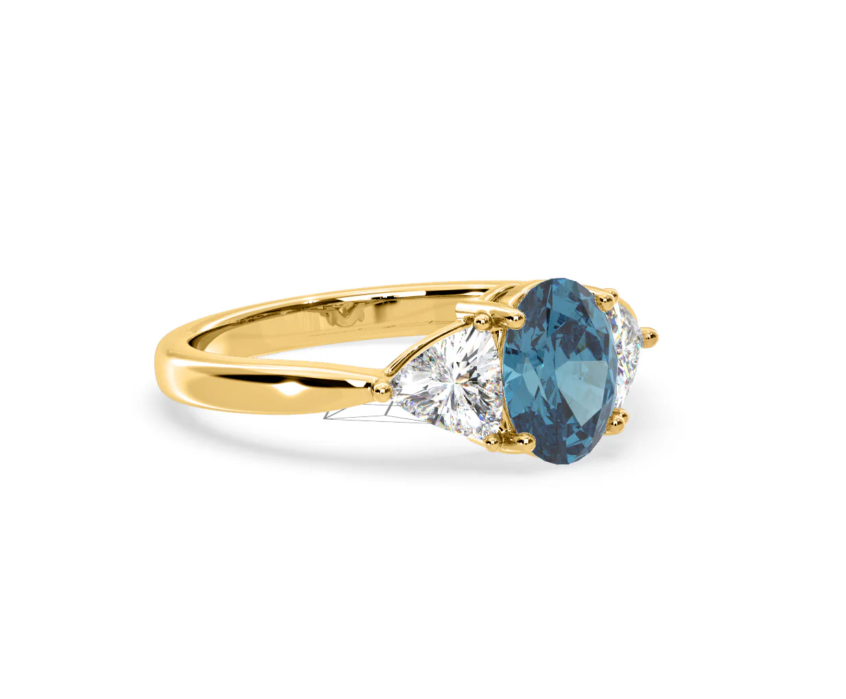 Dalia Blue Lab Diamond Oval with Trillions 1.70ct Ring in 18K Yellow Gold - Elara Collection - Image 78