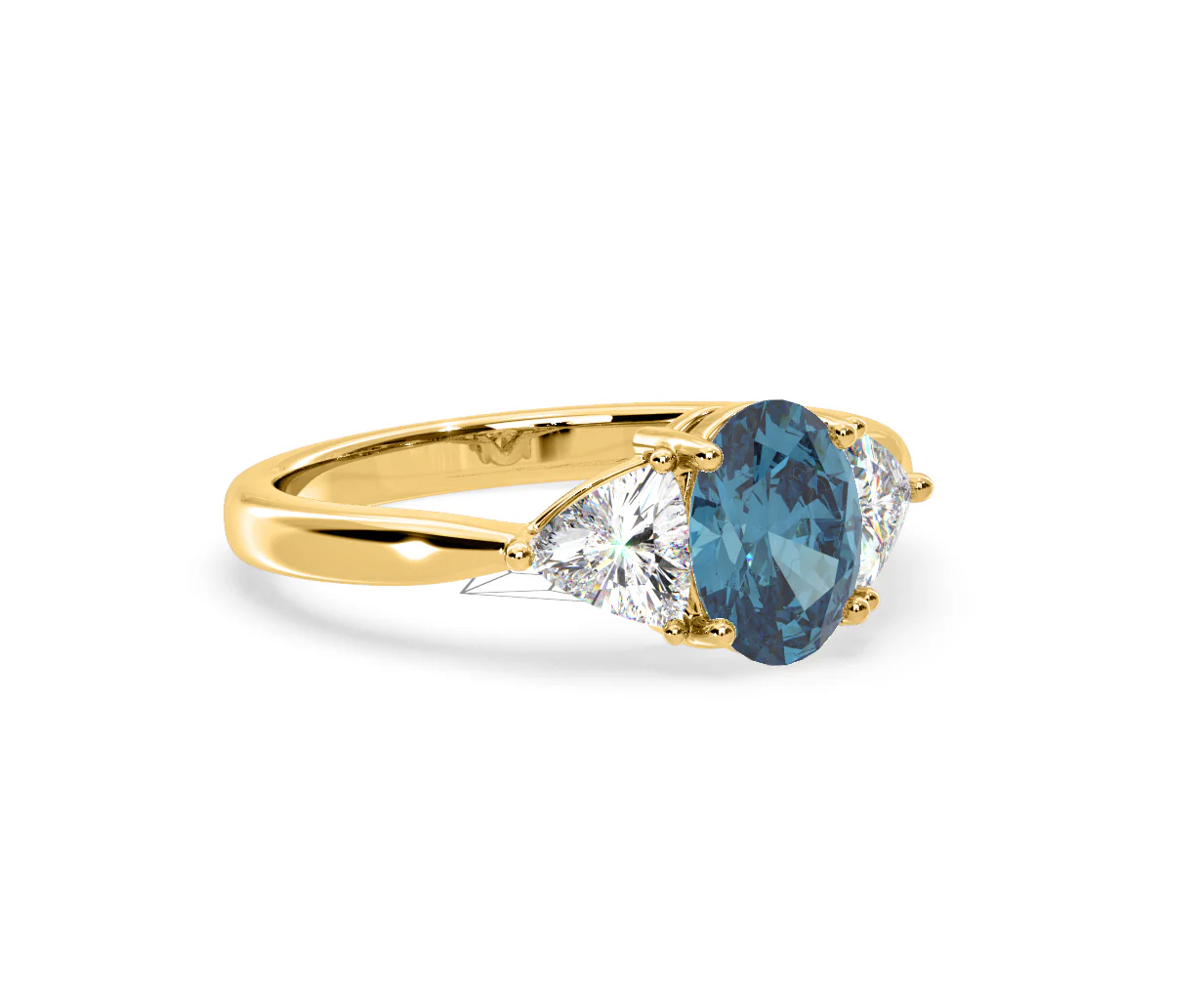 Dalia Blue Lab Diamond Oval with Trillions 1.70ct Ring in 18K Yellow Gold - Elara Collection - Image 79