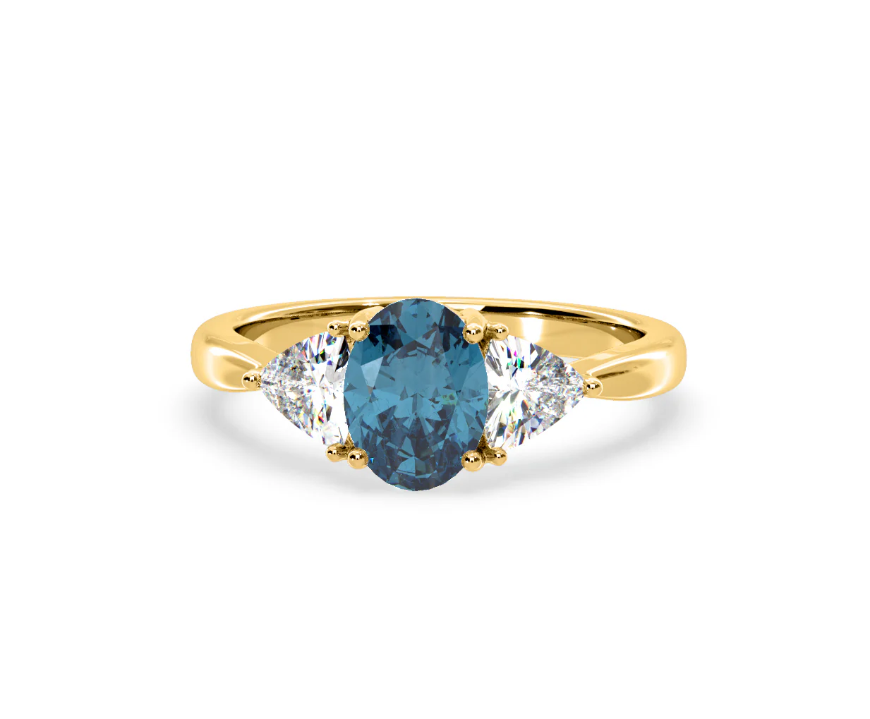 Dalia Blue Lab Diamond Oval with Trillions 1.70ct Ring in 18K Yellow Gold - Elara Collection - Image 8