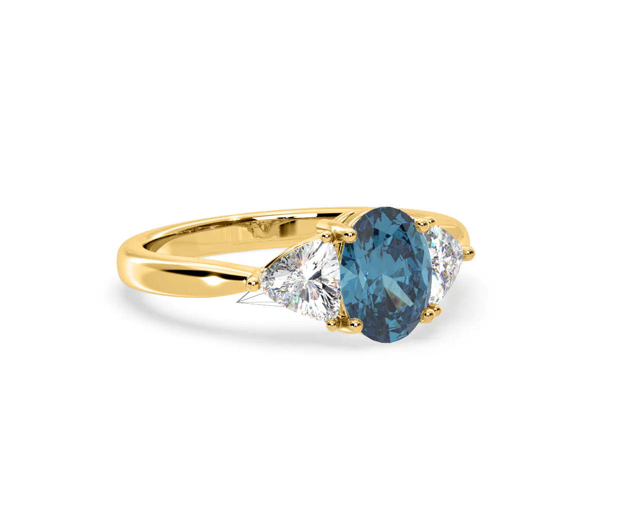 Dalia Blue Lab Diamond Oval with Trillions 1.70ct Ring in 18K Yellow Gold - Elara Collection - Image 80