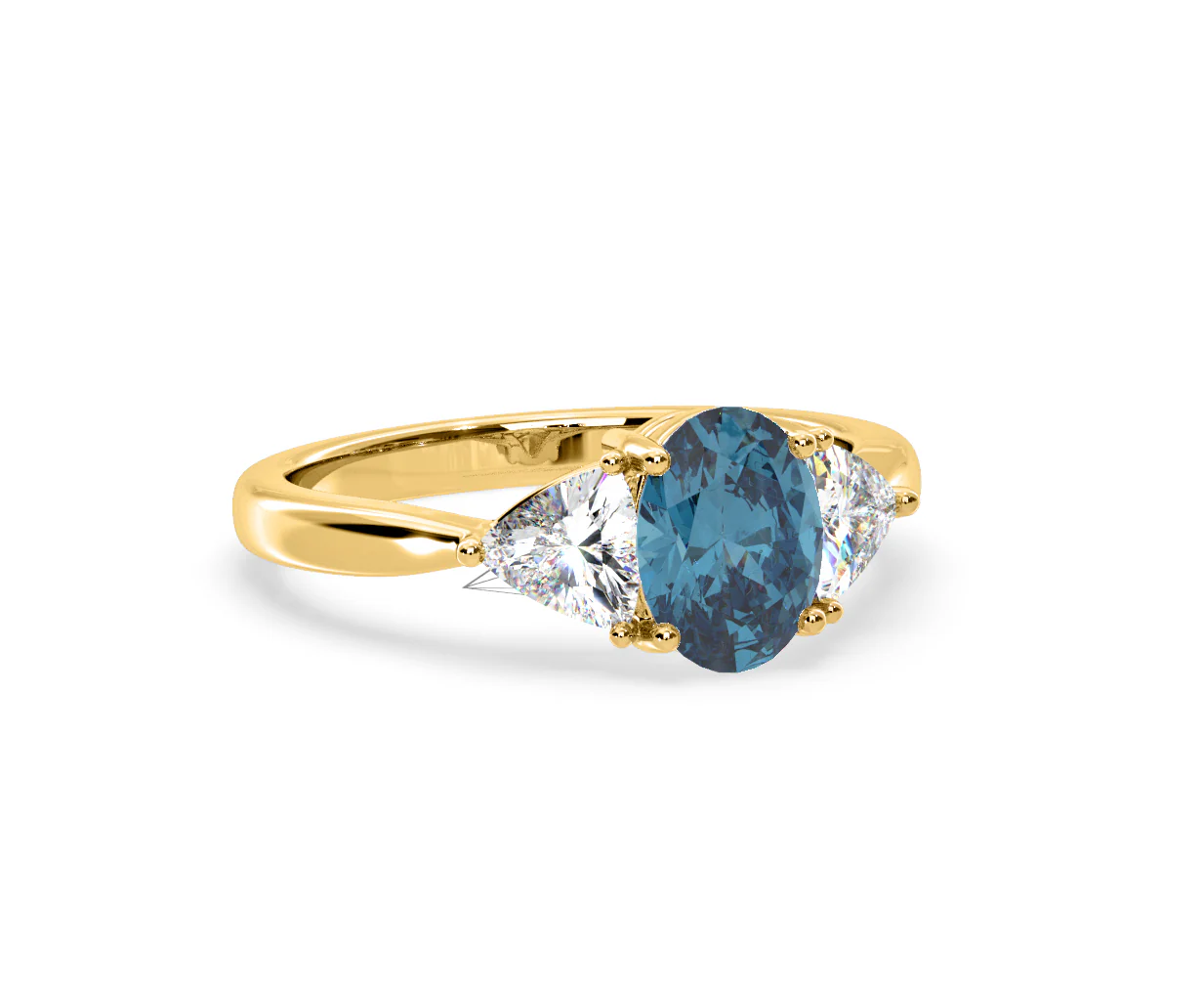 Dalia Blue Lab Diamond Oval with Trillions 1.70ct Ring in 18K Yellow Gold - Elara Collection - Image 81