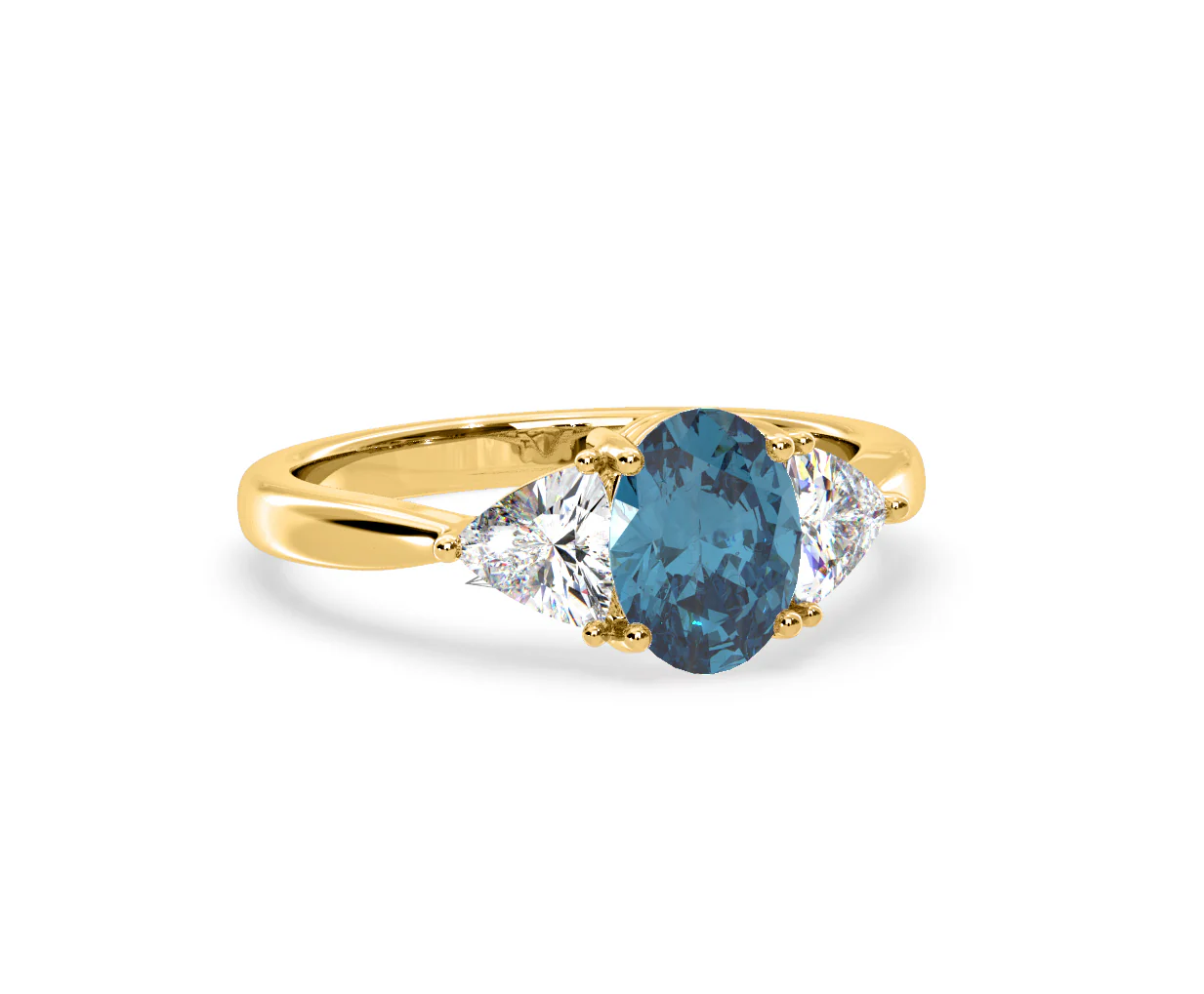 Dalia Blue Lab Diamond Oval with Trillions 1.70ct Ring in 18K Yellow Gold - Elara Collection - Image 82