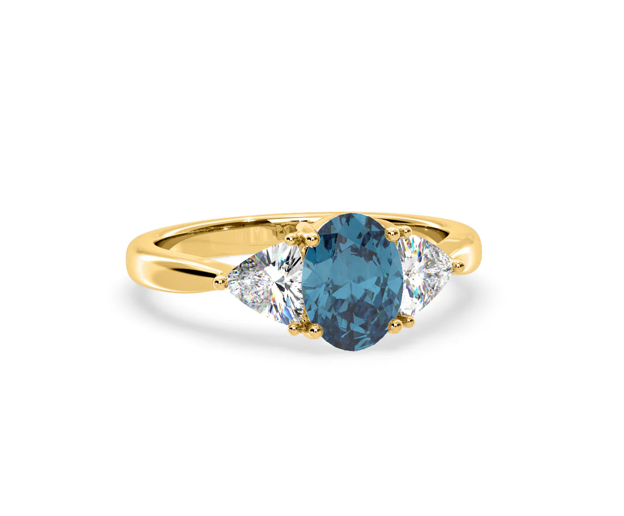 Dalia Blue Lab Diamond Oval with Trillions 1.70ct Ring in 18K Yellow Gold - Elara Collection - Image 83