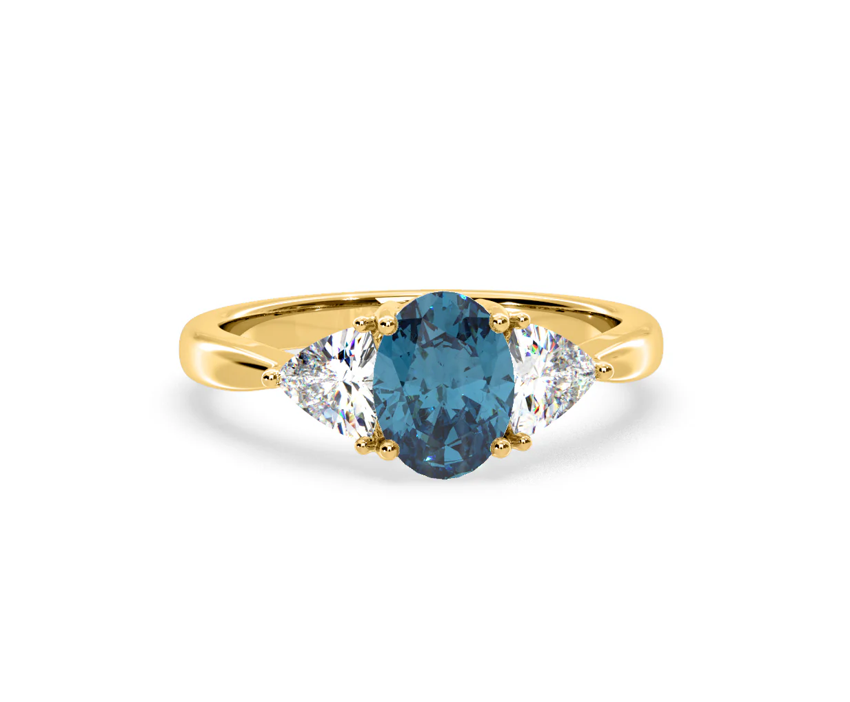 Dalia Blue Lab Diamond Oval with Trillions 1.70ct Ring in 18K Yellow Gold - Elara Collection - Image 85
