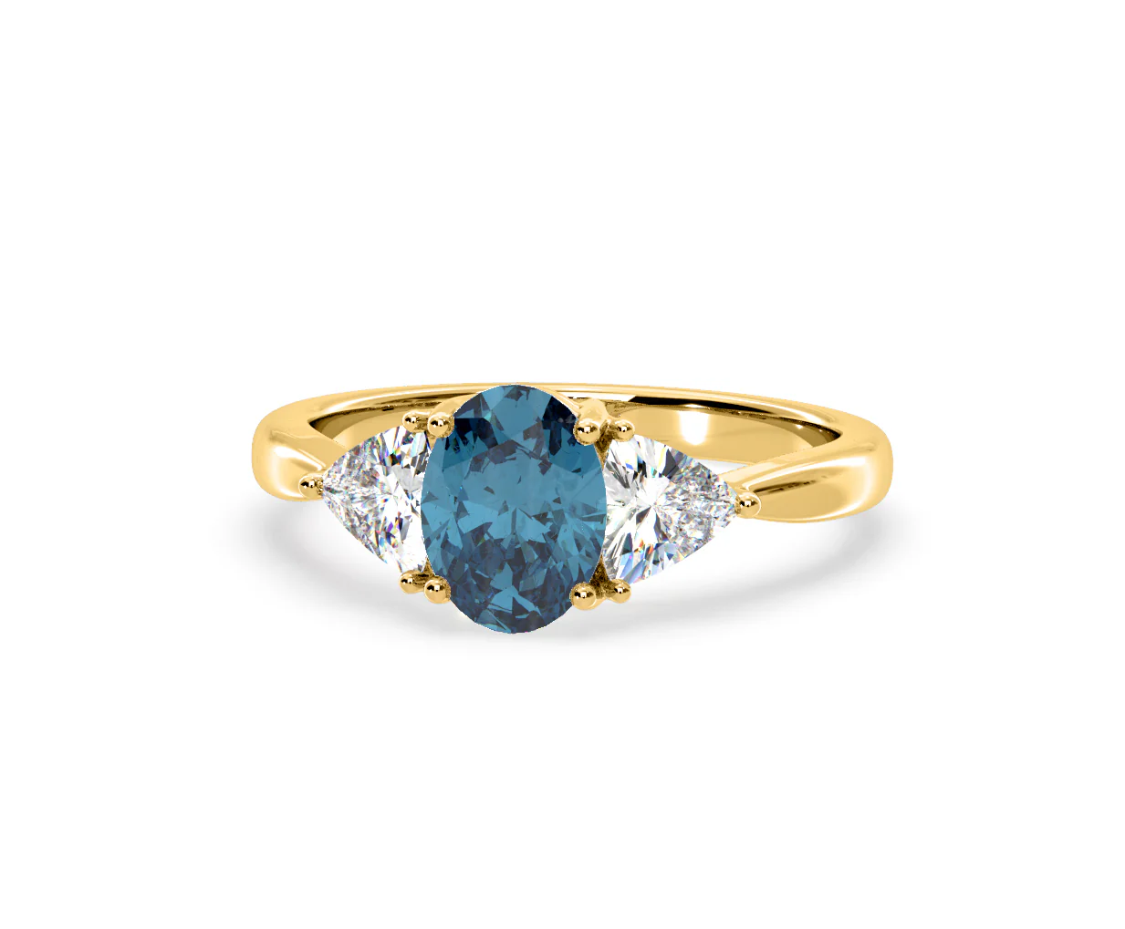Dalia Blue Lab Diamond Oval with Trillions 1.70ct Ring in 18K Yellow Gold - Elara Collection - Image 9
