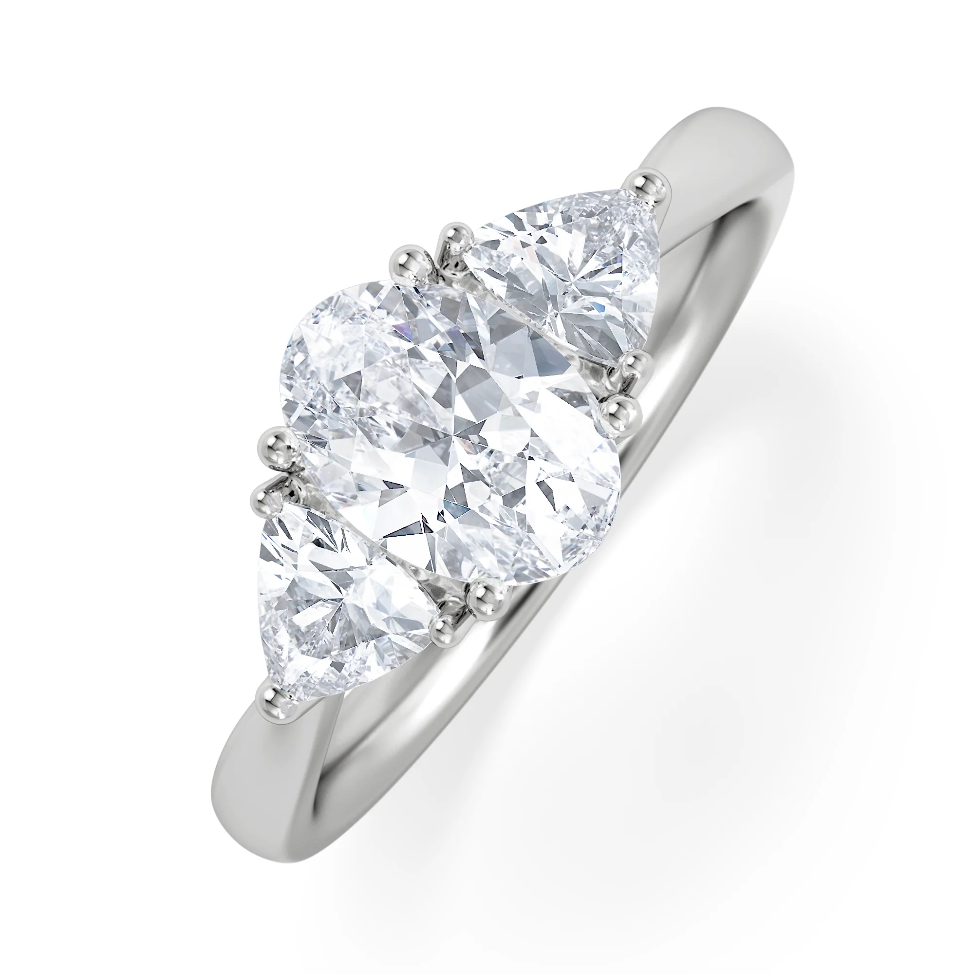 Dalia Lab Diamond Oval with Trillions 1.70ct Ring in 18K White Gold F/VS1