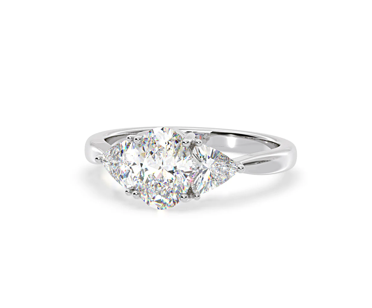 Dalia Lab Diamond Oval with Trillions 1.70ct Ring in 18K White Gold F/VS1 - Image 11