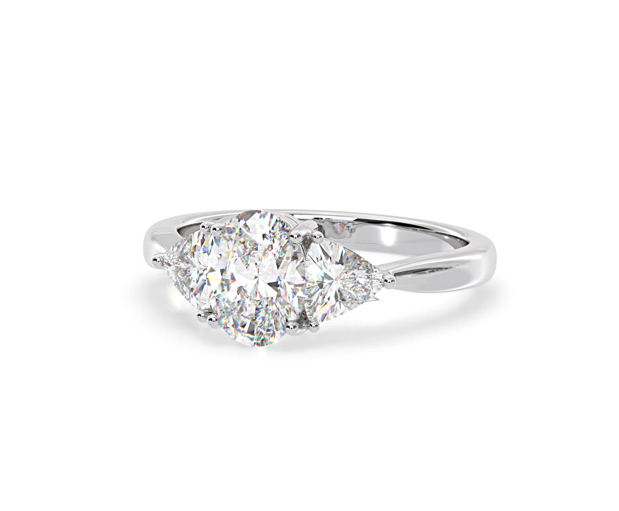 Dalia Lab Diamond Oval with Trillions 1.70ct Ring in 18K White Gold F/VS1 - Image 12