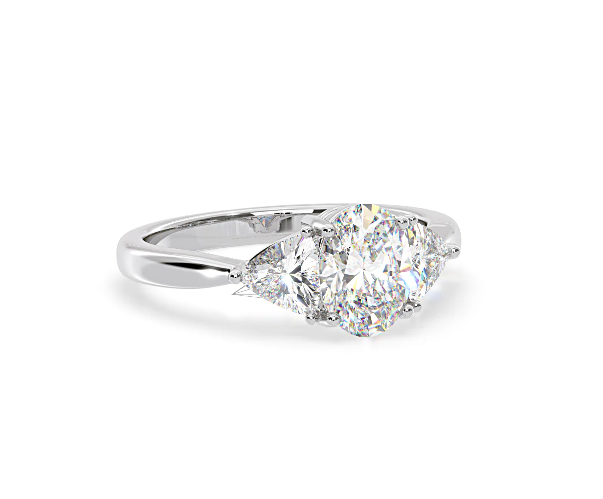 Dalia Lab Diamond Oval with Trillions 1.70ct Ring in 18K White Gold F/VS1 - Image 162