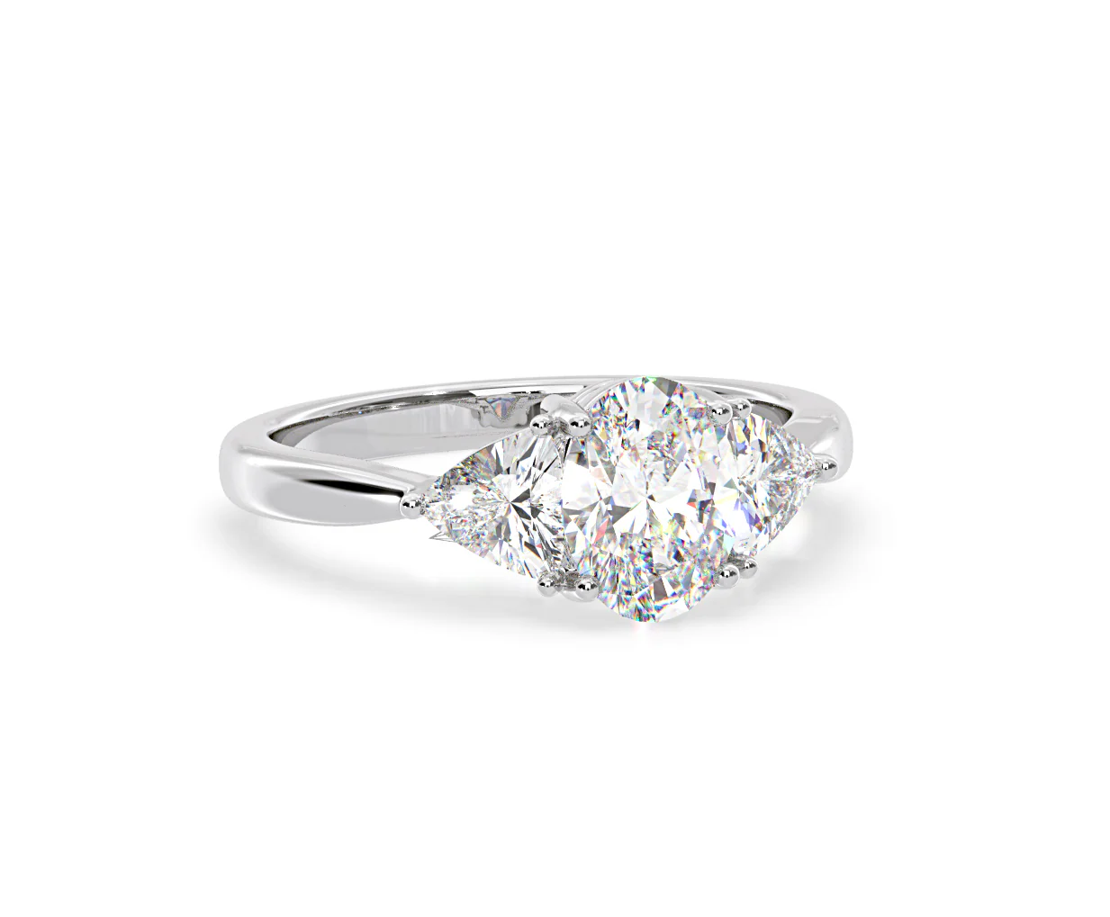 Dalia Lab Diamond Oval with Trillions 1.70ct Ring in 18K White Gold F/VS1 - Image 163