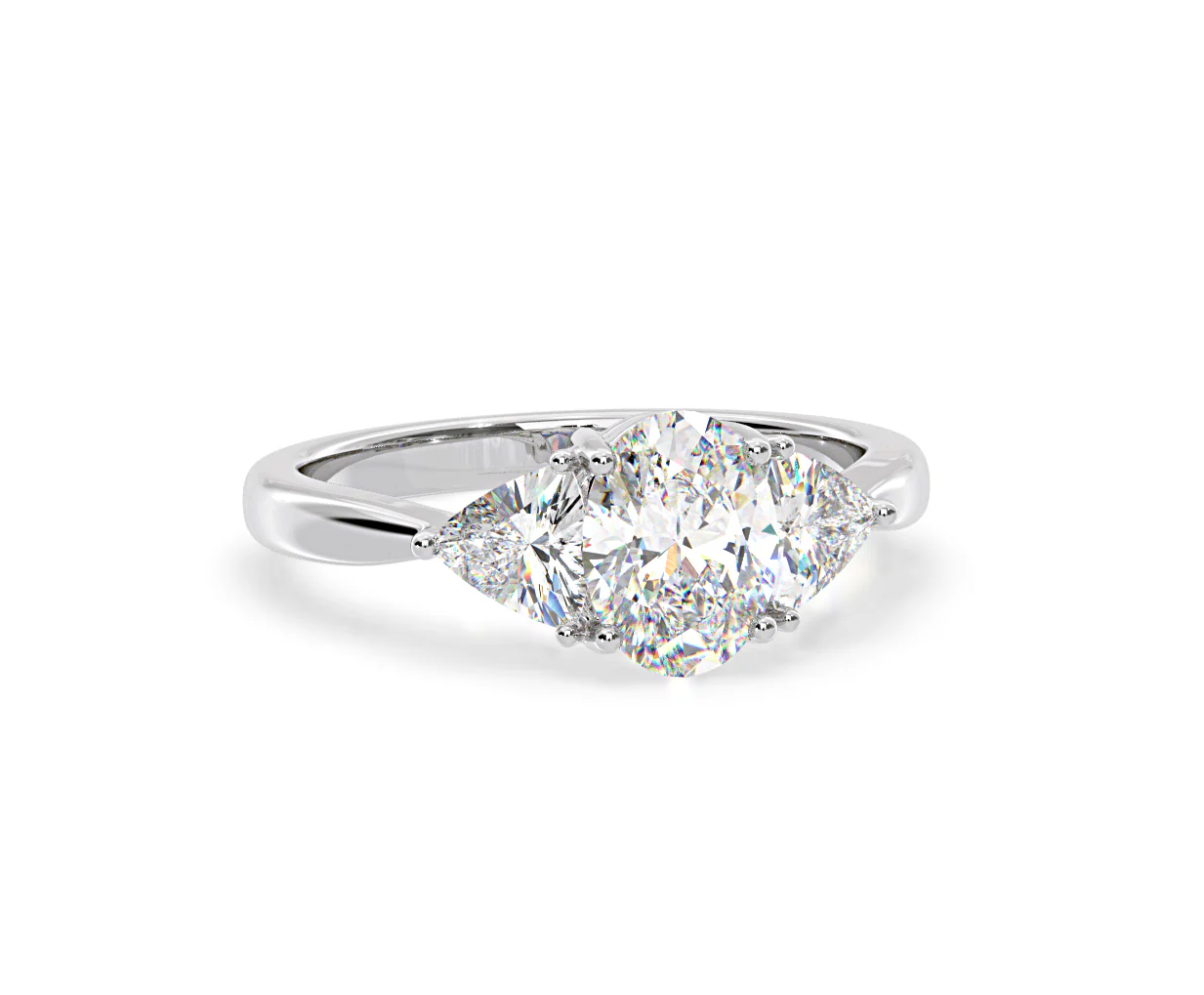 Dalia Lab Diamond Oval with Trillions 1.70ct Ring in 18K White Gold F/VS1 - Image 164