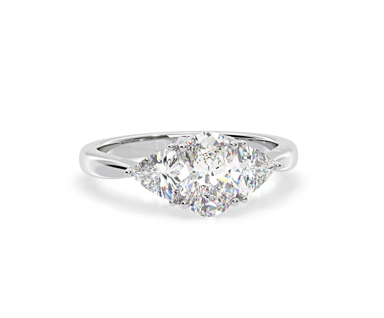 Dalia Lab Diamond Oval with Trillions 1.70ct Ring in 18K White Gold F/VS1 - Image 165