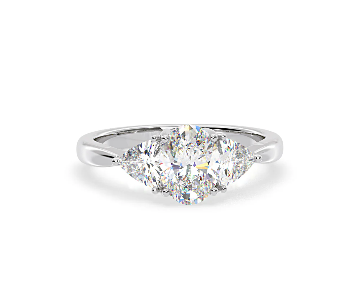 Dalia Lab Diamond Oval with Trillions 1.70ct Ring in 18K White Gold F/VS1 - Image 166