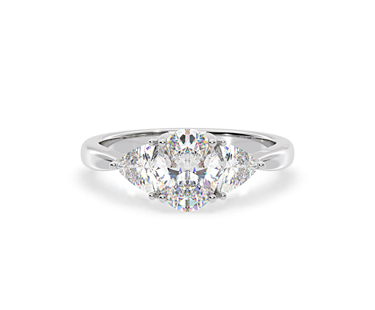 Dalia Lab Diamond Oval with Trillions 1.70ct Ring in 18K White Gold F/VS1 - Image 8